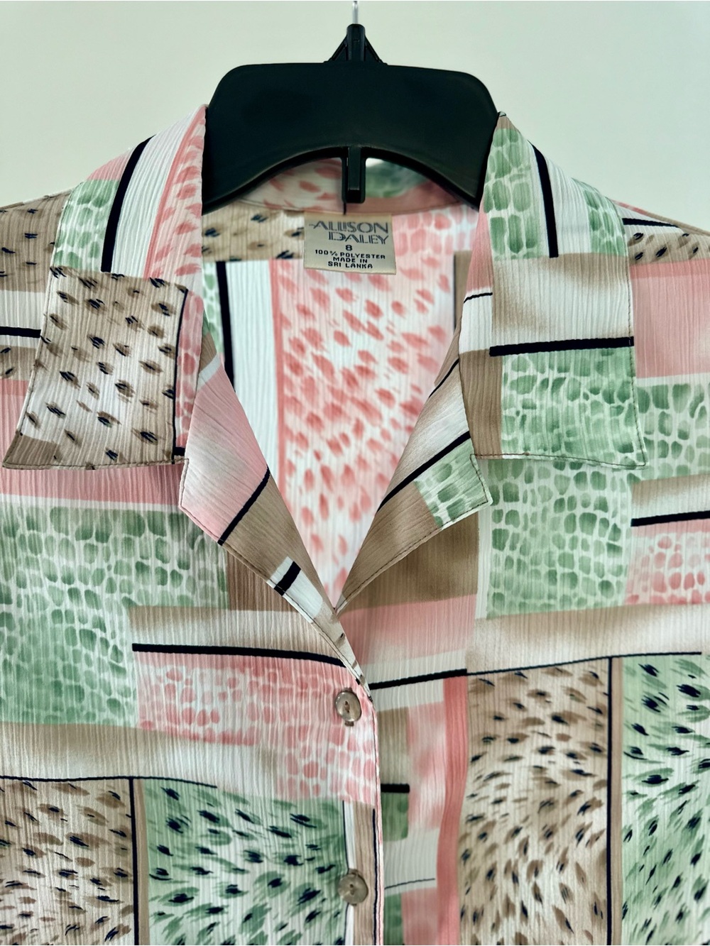 Rare 1980s Alison Daley Pink & Green Vintage Short-Sleeve Button Shirt - Picture 3 of 9